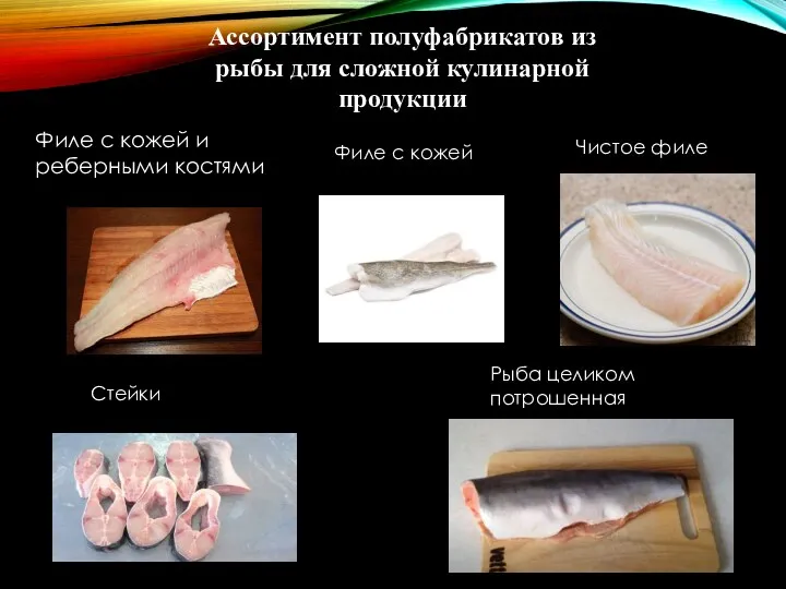 Ассортимент полуфабрикатов из рыбы для сложной кулинарной продукции Филе с