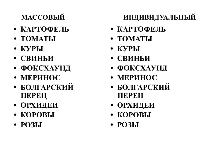 МАССОВЫЙ ИНДИВИДУАЛЬНЫЙ КАРТОФЕЛЬ ТОМАТЫ КУРЫ СВИНЬИ ФОКСХАУНД МЕРИНОС БОЛГАРСКИЙ ПЕРЕЦ