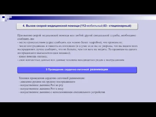 Техники проведения сердечно-легочной реанимации: - давление руками на грудину пострадавшего