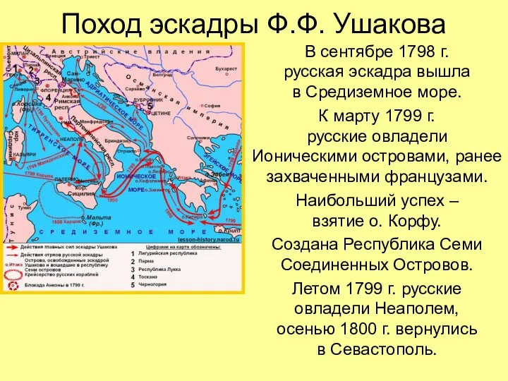 Поход эскадры Ф.Ф. Ушакова В сентябре 1798 г. русская эскадра