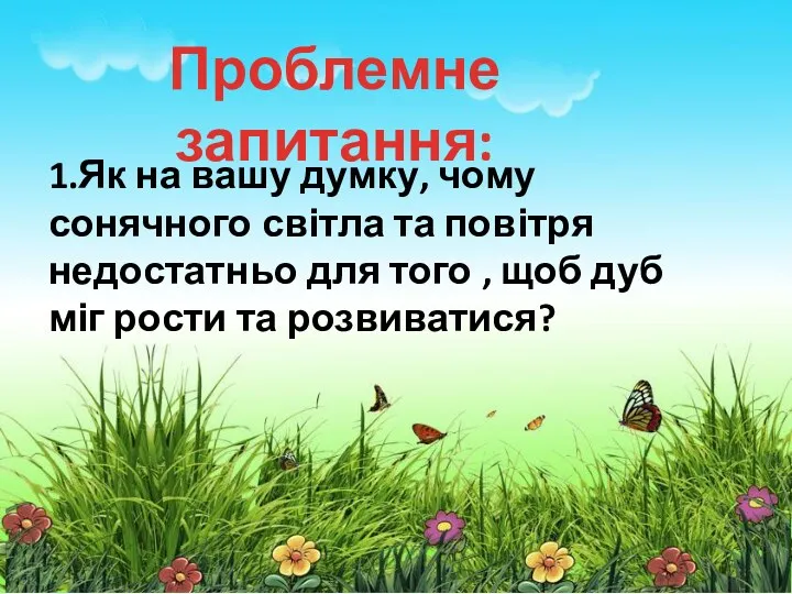 Проблемне запитання: 1.Як на вашу думку, чому сонячного світла та