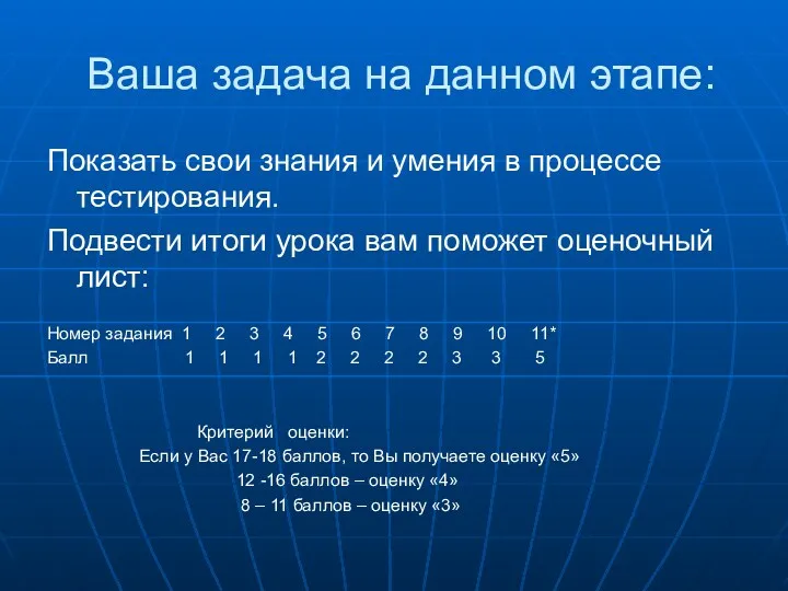 Ваша задача на данном этапе: Показать свои знания и умения