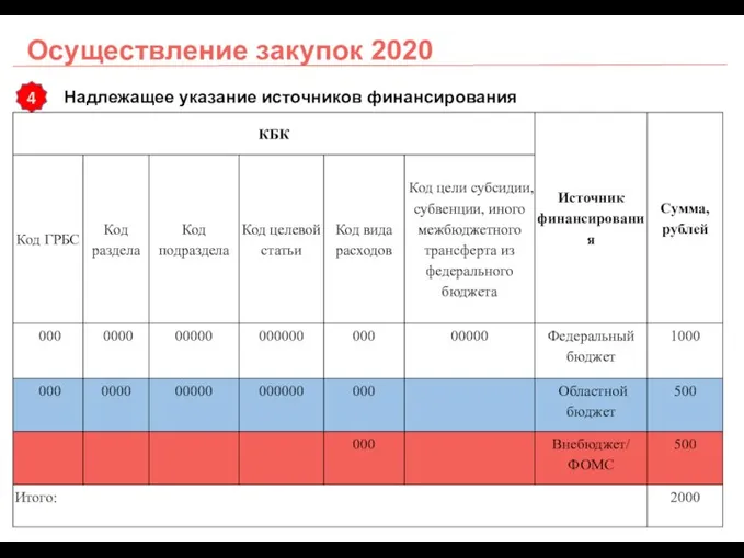 Осуществление закупок 2020 Надлежащее указание источников финансирования 4