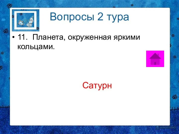 Вопросы 2 тура 11. Планета, окруженная яркими кольцами. Сатурн