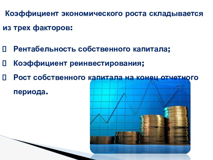 Коэффициент экономического роста складывается из трех факторов: Рентабельность собственного капитала;