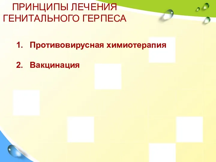 ПРИНЦИПЫ ЛЕЧЕНИЯ ГЕНИТАЛЬНОГО ГЕРПЕСА Противовирусная химиотерапия Вакцинация