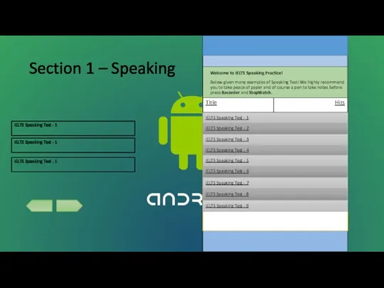 Section 1 – Speaking Welcome to IELTS Speaking Practice! Below