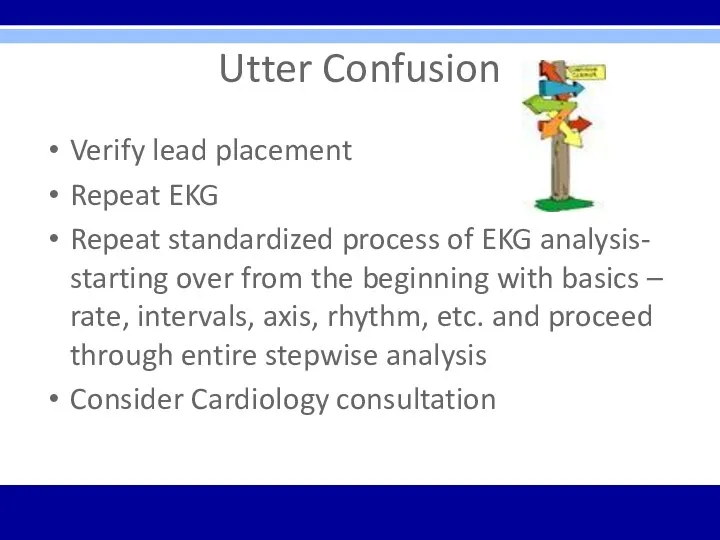 Utter Confusion Verify lead placement Repeat EKG Repeat standardized process
