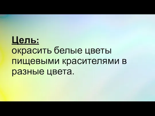 Цель: окрасить белые цветы пищевыми красителями в разные цвета.