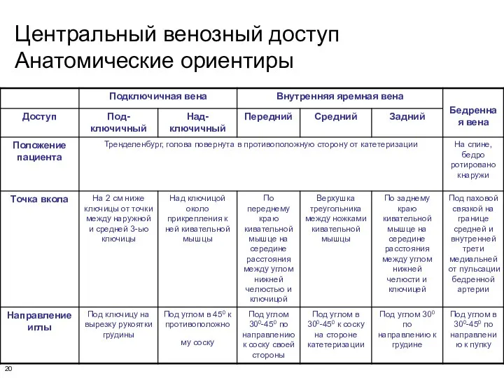 Центральный венозный доступ Анатомические ориентиры