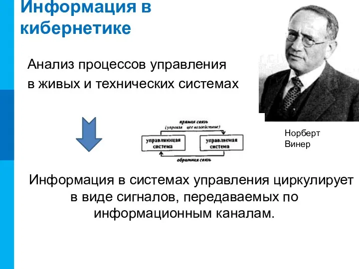 Информация в кибернетике Анализ процессов управления в живых и технических