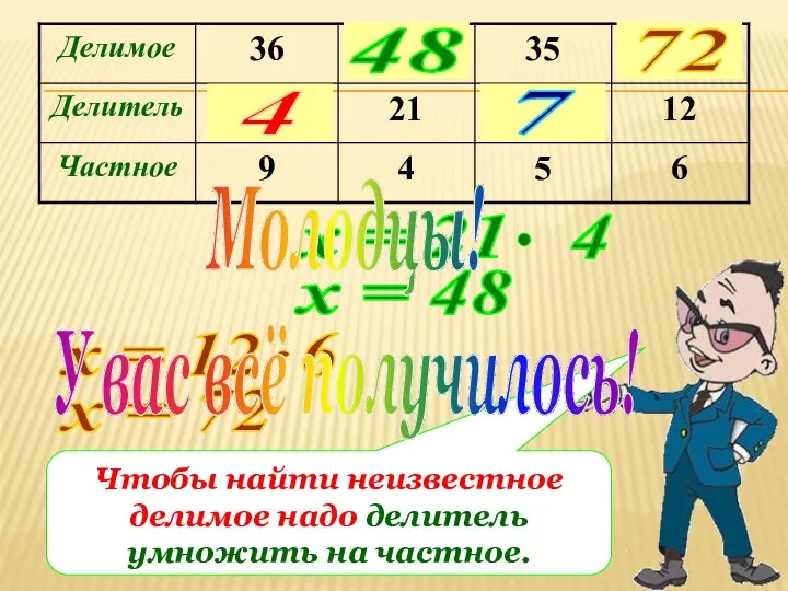 ? ? ? ? х = 48 Чтобы найти неизвестное