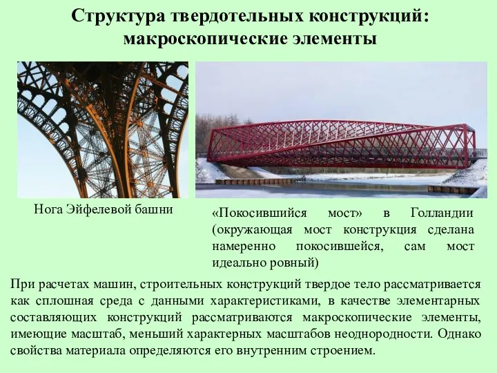 Структура твердотельных конструкций: макроскопические элементы Нога Эйфелевой башни «Покосившийся мост»