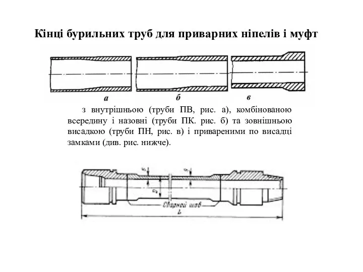 Кінці бурильних труб для приварних ніпелів і муфт з внутрішньою