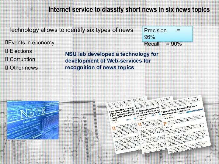 Internet service to classify short news in six news topics Technology allows to