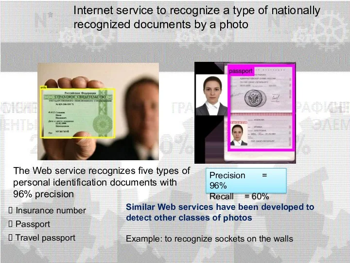 Internet service to recognize a type of nationally recognized documents by a photo