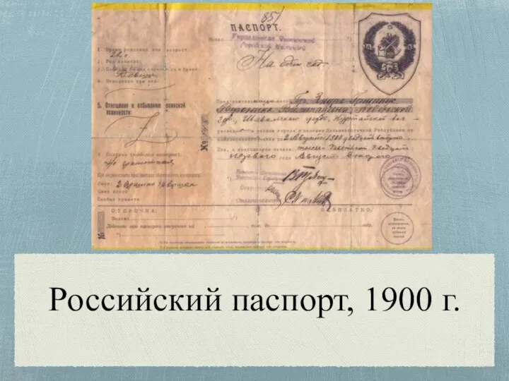 Российский паспорт, 1900 г.