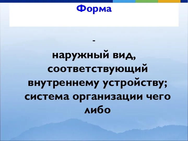 Форма - наружный вид, соответствующий внутреннему устройству; система организации чего либо