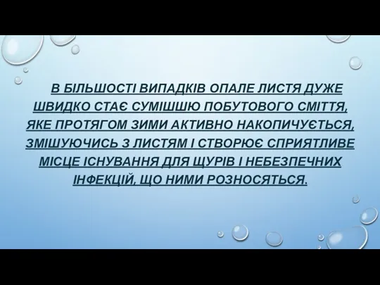 В БІЛЬШОСТІ ВИПАДКІВ ОПАЛЕ ЛИСТЯ ДУЖЕ ШВИДКО СТАЄ СУМІШШЮ ПОБУТОВОГО