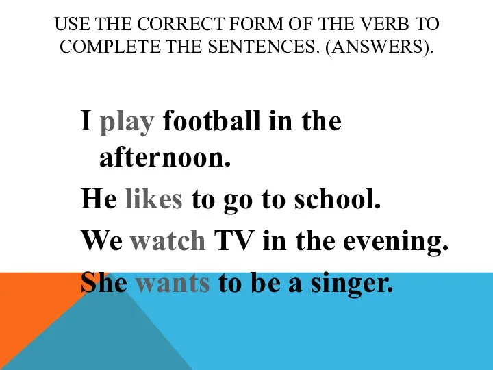 USE THE CORRECT FORM OF THE VERB TO COMPLETE THE
