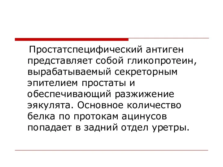 Простатспецифический антиген представляет собой гликопротеин, вырабатываемый секреторным эпителием простаты и