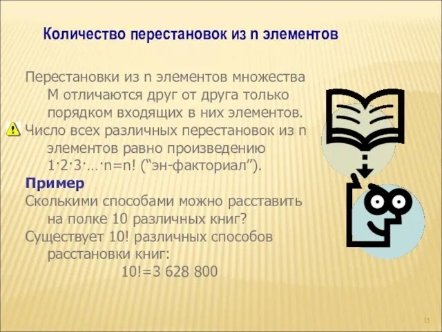 Количество перестановок из n элементов Перестановки из n элементов множества