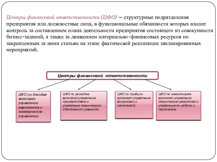 Центры финансовой ответственности (ЦФО) – структурные подразделения предприятия или должностные