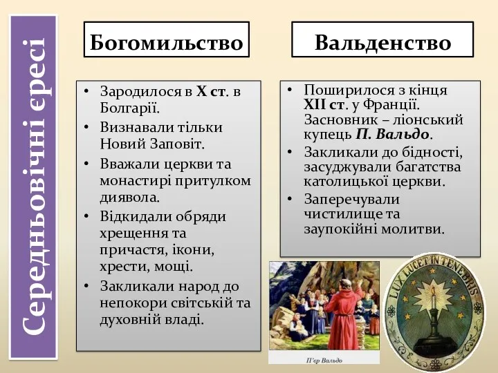 Середньовічні єресі Богомильство Зародилося в Х ст. в Болгарії. Визнавали