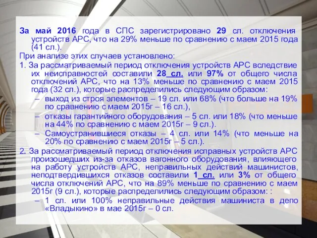 За май 2016 года в СПС зарегистрировано 29 сл. отключения