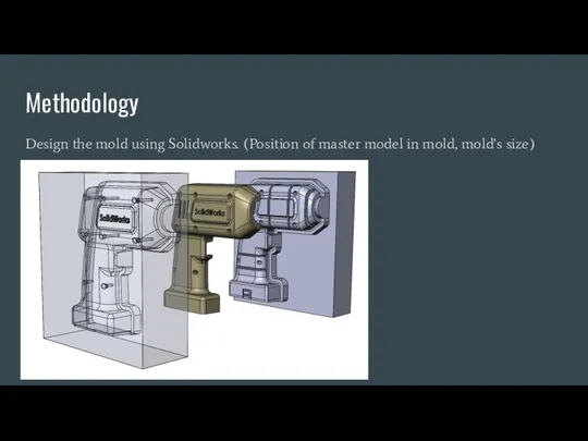 Methodology Design the mold using Solidworks. (Position of master model in mold, mold’s size)