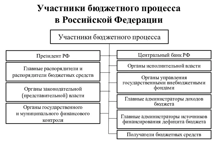 Участники бюджетного процесса в Российской Федерации Участники бюджетного процесса Президент