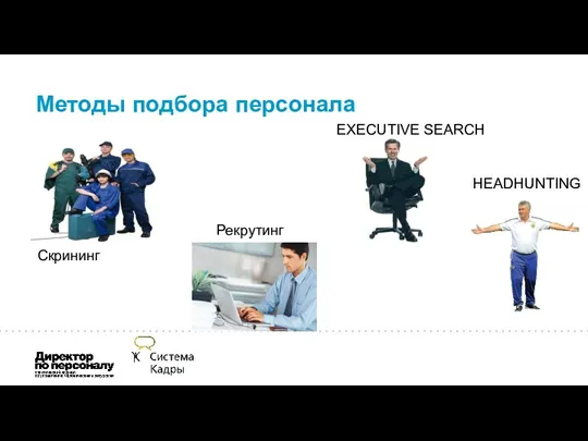 Методы подбора персонала Скрининг Рекрутинг EXECUTIVE SEARCH HEADHUNTING