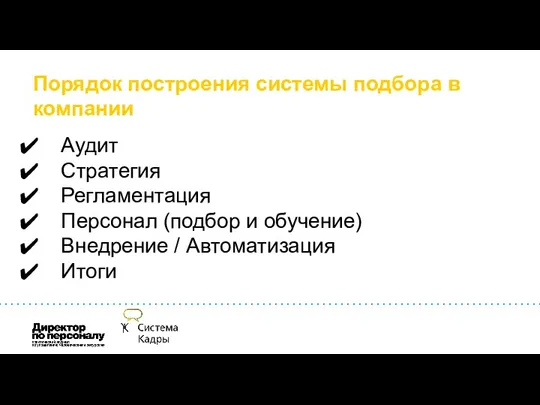 Порядок построения системы подбора в компании Аудит Стратегия Регламентация Персонал