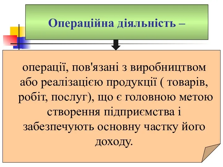 Операційна діяльність – операції, пов'язані з виробництвом або реалізацією продукції