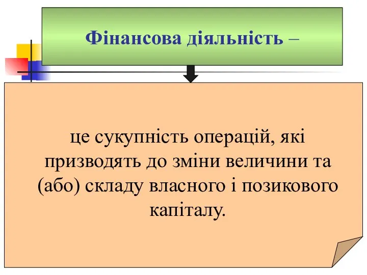 Фінансова діяльність – це сукупність операцій, які призводять до зміни