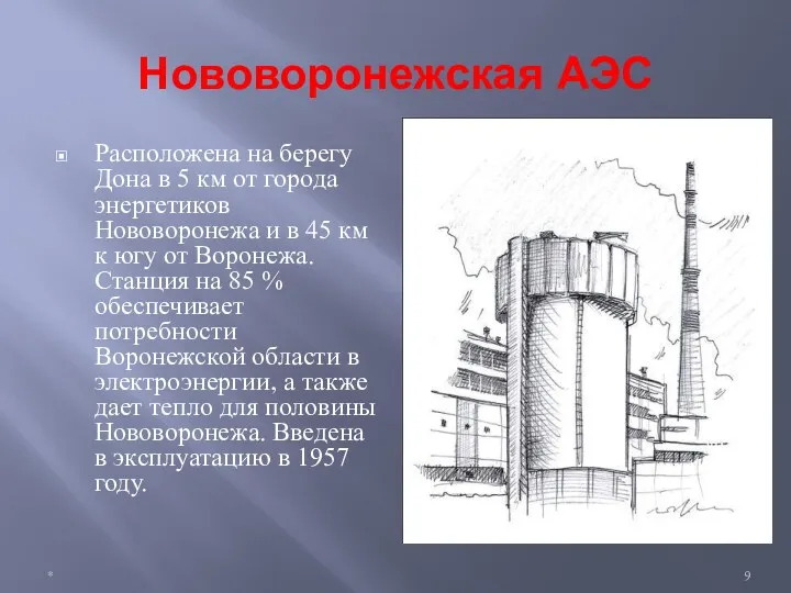 Нововоронежская АЭС Расположена на берегу Дона в 5 км от