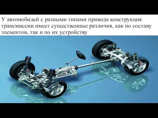 У автомобилей с разными типами привода конструкция трансмиссии имеет существенные