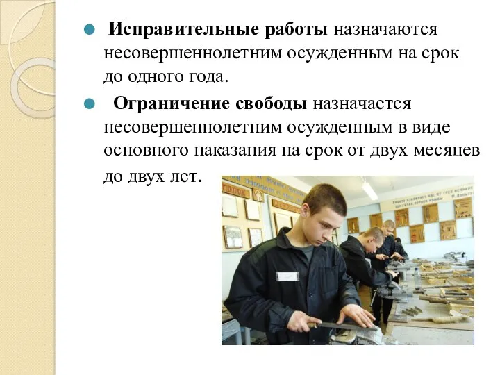 Исправительные работы назначаются несовершеннолетним осужденным на срок до одного года.