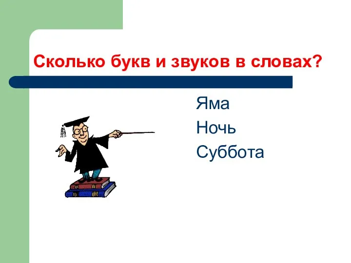 Сколько букв и звуков в словах? Яма Ночь Суббота