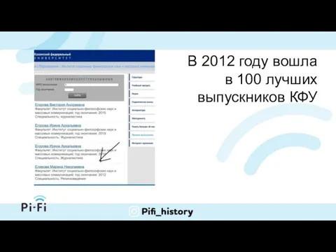 В 2012 году вошла в 100 лучших выпускников КФУ