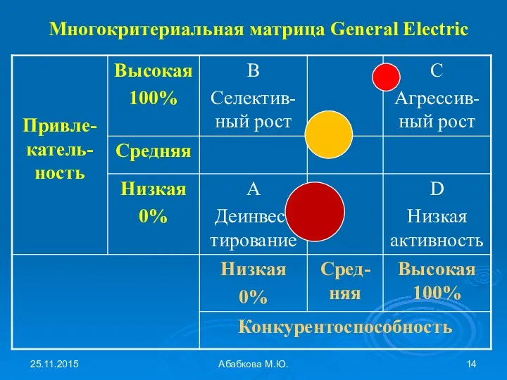 25.11.2015 Абабкова М.Ю. Многокритериальная матрица General Electric