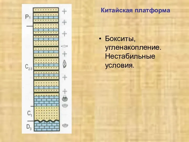 Китайская платформа Бокситы, угленакопление. Нестабильные условия.