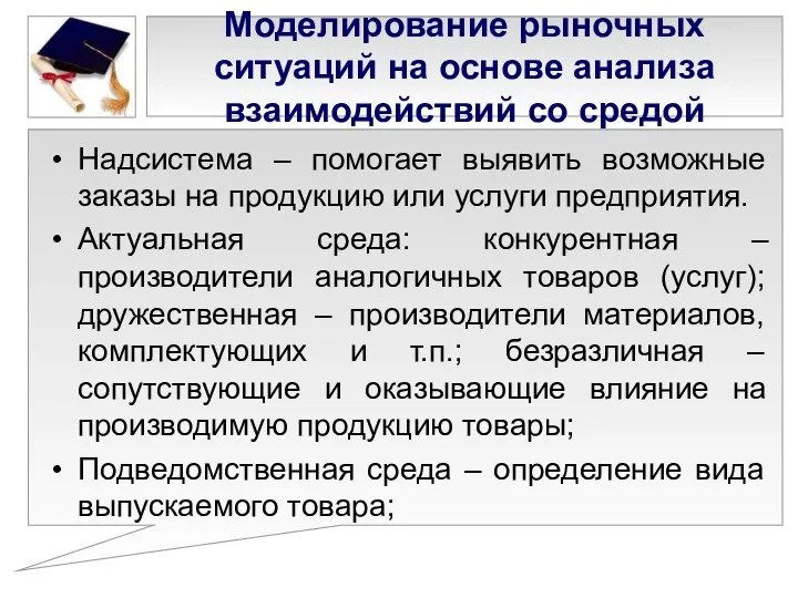 Моделирование рыночных ситуаций на основе анализа взаимодействий со средой Надсистема