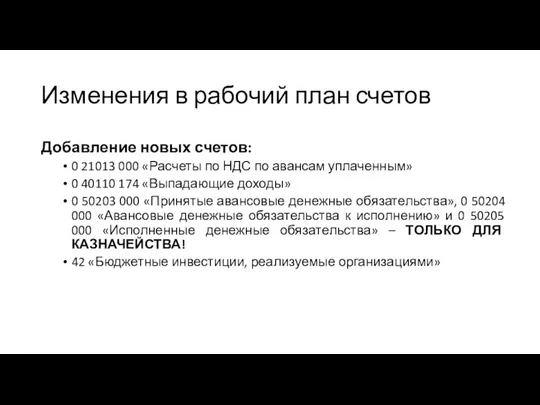 Изменения в рабочий план счетов Добавление новых счетов: 0 21013