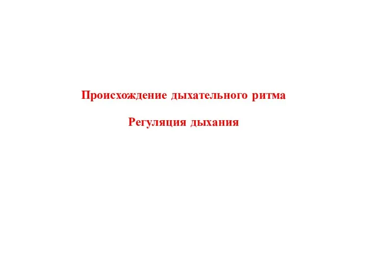 Происхождение дыхательного ритма Регуляция дыхания