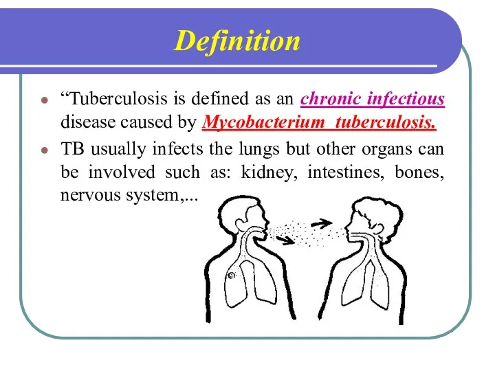 “Tuberculosis is defined as an chronic infectious disease caused by