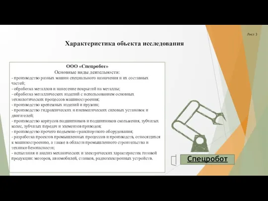 ООО «Спецробот» Основные виды деятельности: - производство разных машин специального