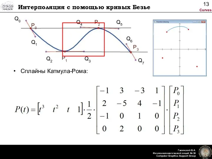 Интерполяция с помощью кривых Безье Сплайны Катмула-Рома: