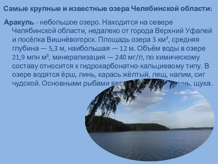 Самые крупные и известные озера Челябинской области: Аракуль - небольшое