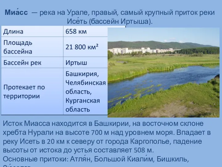 Миа́сс — река на Урале, правый, самый крупный приток реки
